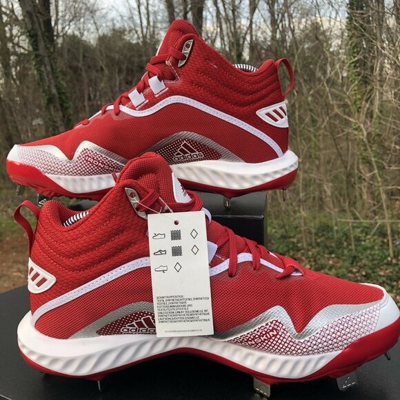 Adidas Icon 6‎ Bounce Mid Baseball Metal Cleats Red White FV9356 Men's Size 8. - Picture 11 of 11